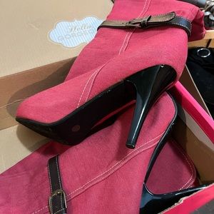 Vintage Apple Bottom Jeans Women's pink Zip-Up Knee High Denim Boots Size 10